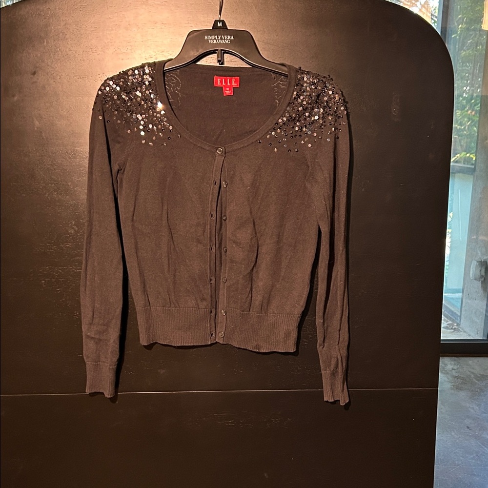 Elle Charcoal Gray Sequin Cardigan